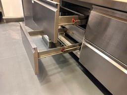 Delfield Welbilt 72in Sandwich / Salad Refrigerated Prep Table, 4-Drawer, 2 Hinge Tops, Mobile Base