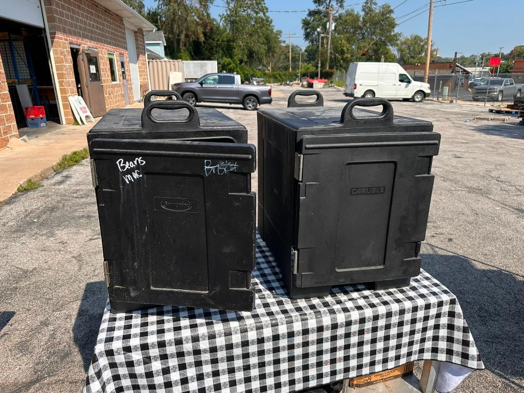 (2) As-Is Carlisle NPC300N Cateraide Insulated Front Loading Food Pan Carriers, 5-Pan Capacity