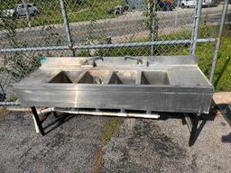 Stainless Steel Four Compartment Undercounter Back Bar Sink, 71in x 20in x 30in, SupremeMetal