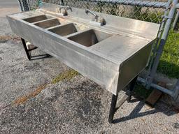 Stainless Steel Four Compartment Undercounter Back Bar Sink, 71in x 20in x 30in, SupremeMetal