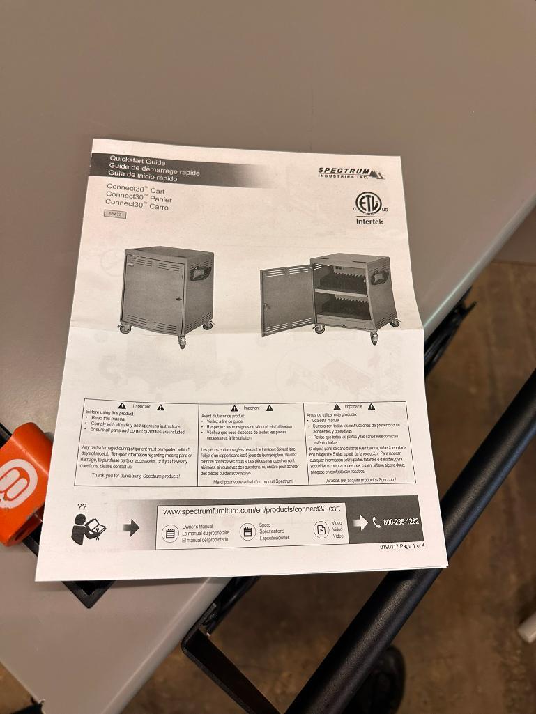 Spectrum Connect30 Computer/Laptop Charging Cart, HD Casters, Power Strip Outlets, Worktop