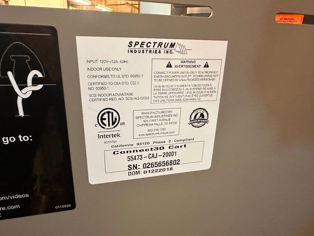 Spectrum Connect30 Computer/Laptop Charging Cart, HD Casters, Power Strip Outlets, Worktop