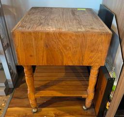 Wood Butcher Block Style Table w/ Lower Shelf 24in x 24in x 34in H