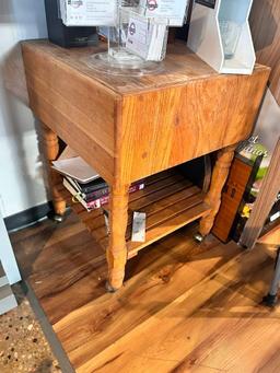 Wood Butcher Block Style Table w/ Lower Shelf 24in x 24in x 34in H