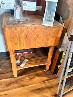 Wood Butcher Block Style Table w/ Lower Shelf 24in x 24in x 34in H