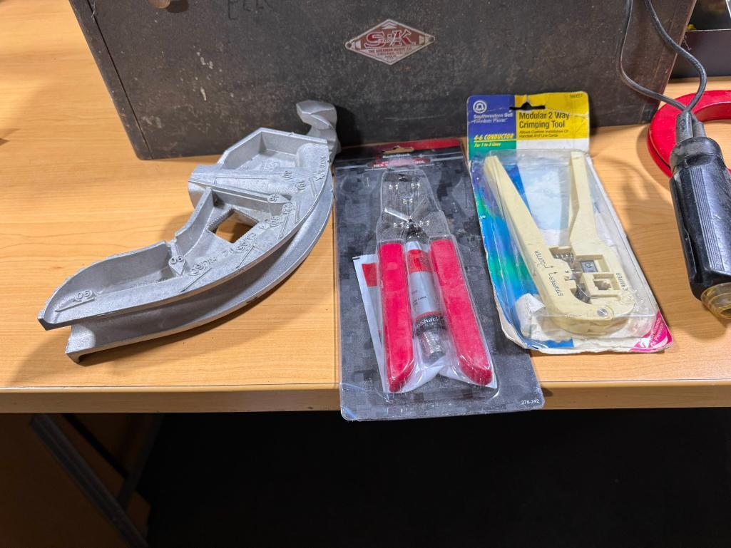 SK Toolbox w/ Some Tools, Crimpers, Bender, Fish Tape, Wire Nuts