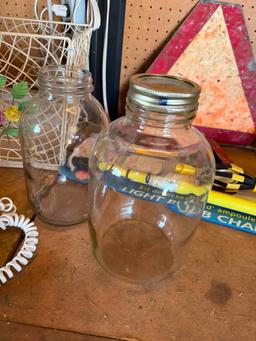 Galvanized Mop Bucket, Jars, Phone, Wire Waste Basket