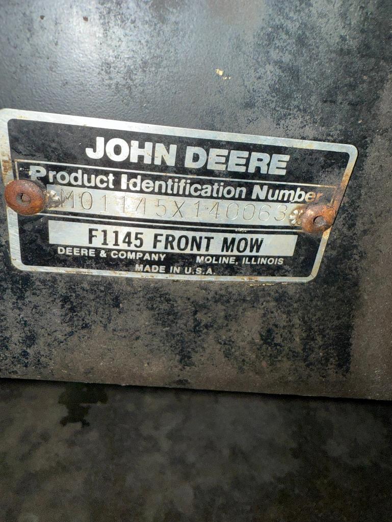 John Deere F1145 Commercial 72in Front Mow Lawn Tractor, Runs, w/ Key, 1,577 Hrs