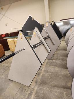 Lot of 5, Four Sided Work Tables, 2 Styles, Wood Grain and Speckled Formica Tops
