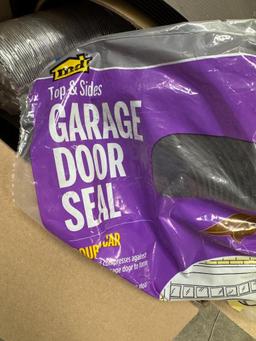 Box of Misc Building Supplies - including Vent, Garage Door Seal & Base Board