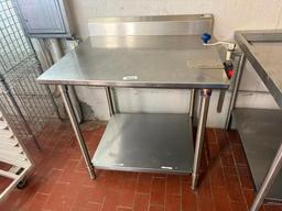 Stainless Steel Prep Table w/ Lower Shelf, Back Splash, Commercial Can Opener, 36in x 30in x 36in