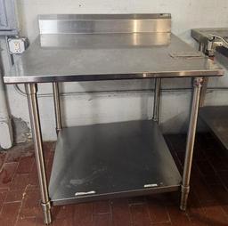 Stainless Steel Prep Table w/ Lower Shelf, Back Splash, Commercial Can Opener, 36in x 30in x 36in