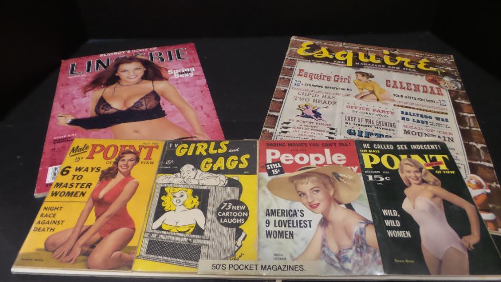 50's Magazines, Pin up Covers, An edition of esquire with a pin-up Calendar and Other old photos