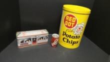 3 Collectible Tins-Coke Diner, Red dot Chips & Small Coke Can from Europe