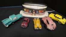 Diner with Cars- One of a kind Hand Crafted-LIGHT UP