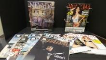 2 Chrome Magazine wall mount holders-with Route 66mNevada & Maxim Magazines