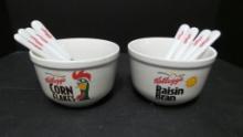Kelloggs Ceral Bowls with 8 Kelloggs Spoons