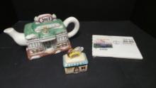 Diner Teapot, First Day Cover for the Diner Stamp & a Large Limoges box with Contents