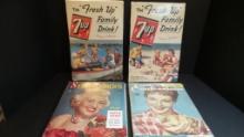 2-7-Up Ad Boards from 1950 + 2 Magazines from 1950's