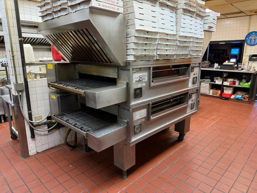 Middleby Marshall PS570S Double Deck Conveyor Pizza Ovens on HD Trolley