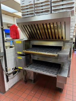 Middleby Marshall PS570S Double Deck Conveyor Pizza Ovens on HD Trolley