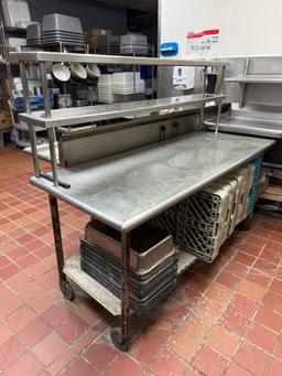 Stainless Steel Prep Table w/ Lower Shelf, 2 Upper Shelves, Mobile Base, 72in