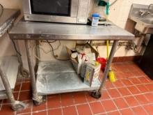 Stainless Steel Prep Table w/ Lower Shelf, 36in x 30in, Mobile Base