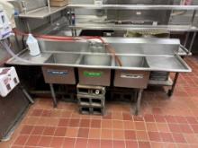 Stainless Steel 3-Compartment Sink w/ Left & Right Tables, 90in