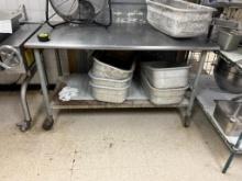 Stainless Steel Prep Table w/ Lower Shelf, 60in x 30in, Mobile Base