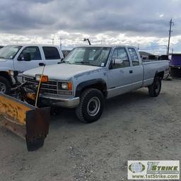 1991 CHEVROLET SILVERADO CHEYENNE, 6.2L DIESEL, 4X4, EXTENDED CAB, LONG BED, MEYER MODEL C-8 SNOWPLO