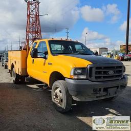 2004 FORD F-550 SUPERDUTY XL, 6.0L POWERSTROKE DIESEL, DUALLY, EXTENDED CAB, SERVICE BED