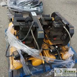 1 PALLET. AIR COMPRESSORS, INCLUDING: 2EA DEWALT MODEL D55570, 8GAL, 115V, SINGLE PHASE ELECTRIC MOT
