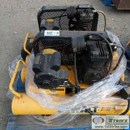 1 PALLET. AIR COMPRESSORS, INCLUDING: 2EA DEWALT MODEL D55570, 8GAL, 115V, SINGLE PHASE ELECTRIC MOT