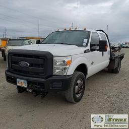 2014 FORD F-350 LARIAT, 6.7L POWERSTROKE, 4X4, DUALLY, CREW CAB, FLAT BED SN:1FD8W3HTXEEB08424