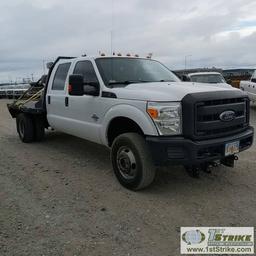 2014 FORD F-350 LARIAT, 6.7L POWERSTROKE, 4X4, DUALLY, CREW CAB, FLAT BED SN:1FD8W3HTXEEB08424