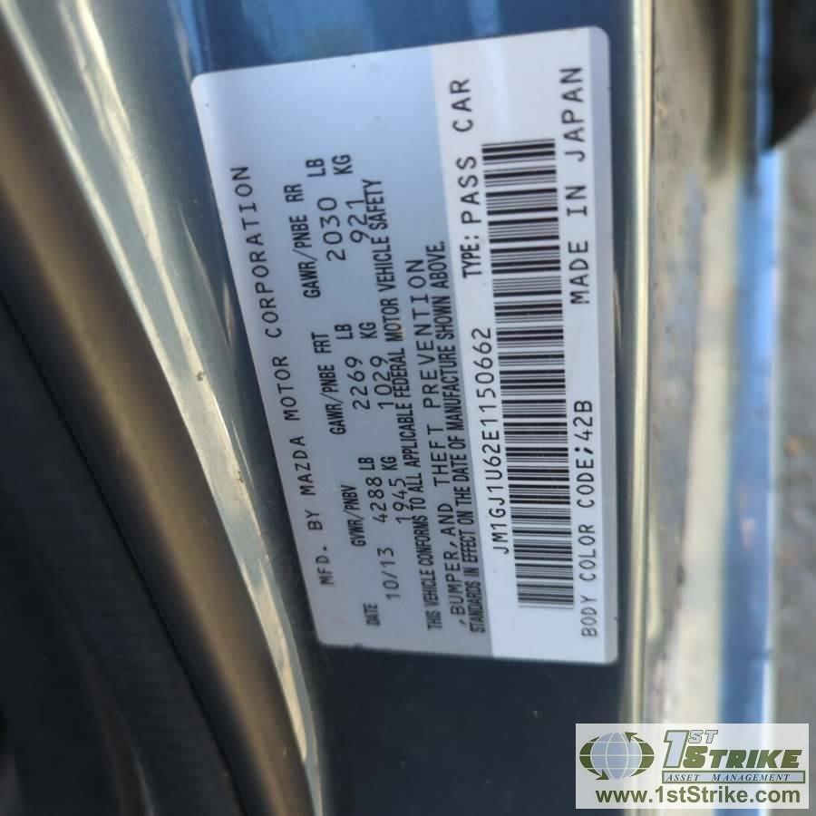 2014 MAZDA 6, 2.5L GAS ENGINE, AUTOMATIC TRANSMISSION, 4-DOOR