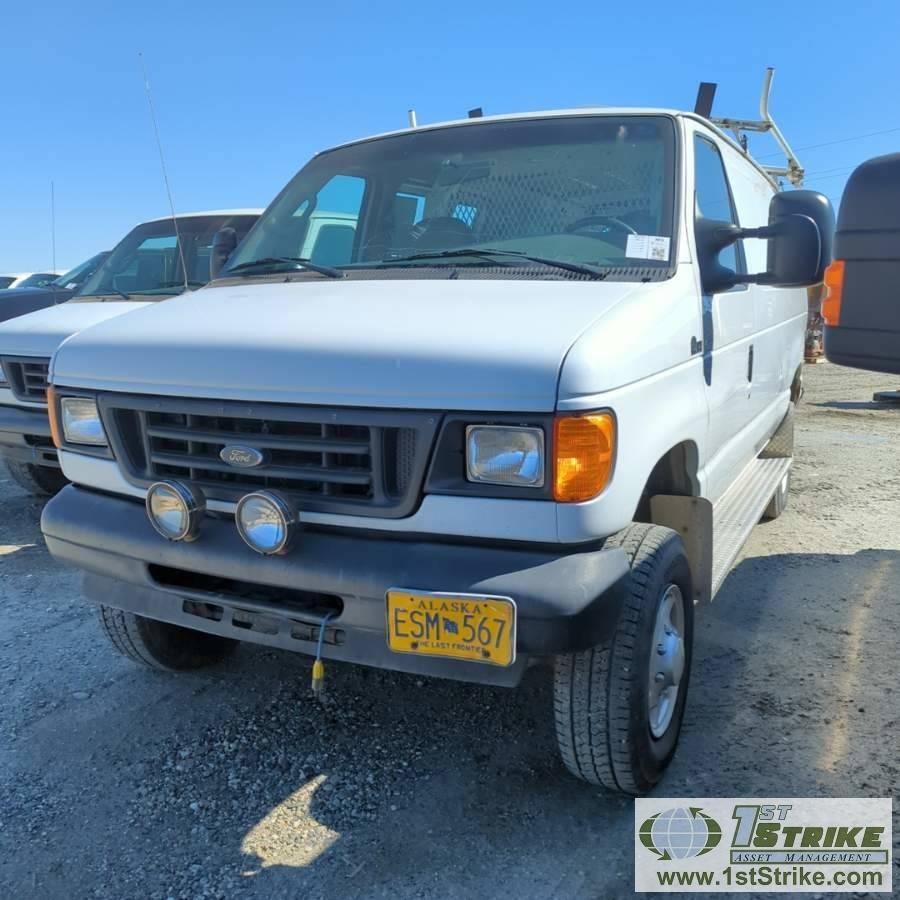 2005 FORD E-250, 5.4L GAS ENGINE, QUIGLEY 4X4, CARGO CONFIGURATION WITH TOOL CAGE, SHELVING