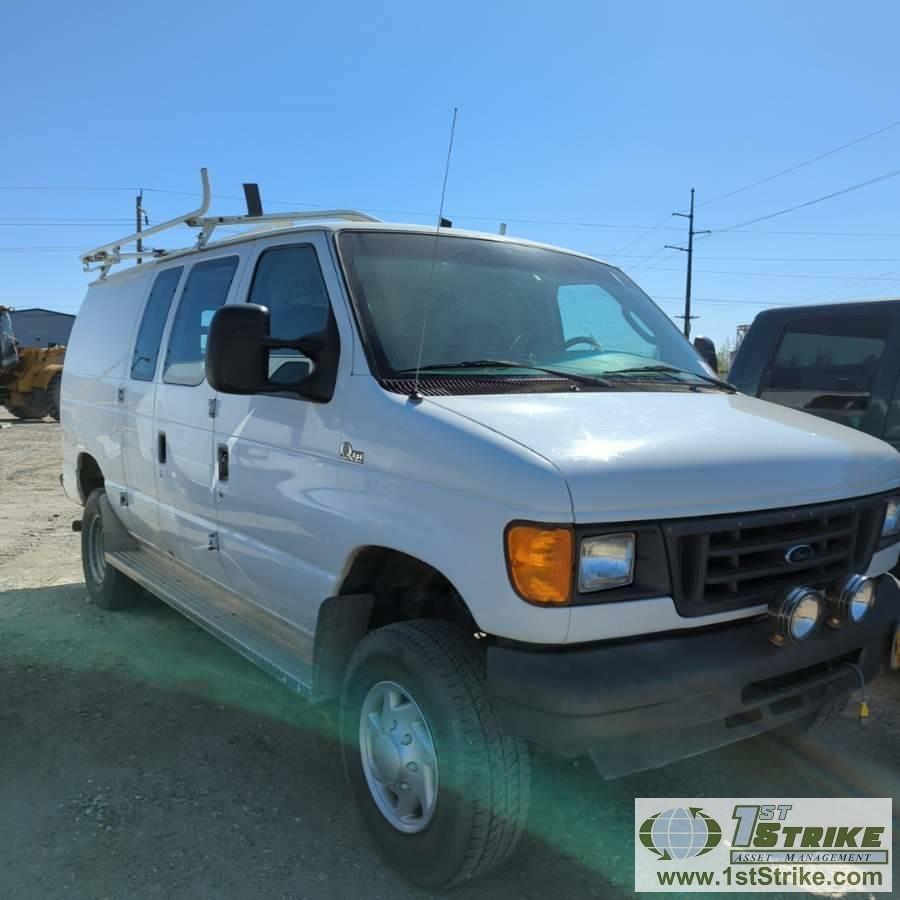 2005 FORD E-250, 5.4L GAS ENGINE, QUIGLEY 4X4, CARGO CONFIGURATION WITH TOOL CAGE, SHELVING