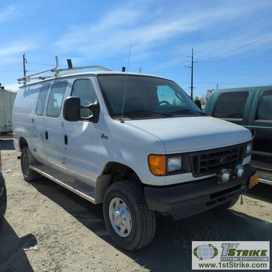 2005 FORD E-250, 5.4L GAS ENGINE, QUIGLEY 4X4, CARGO CONFIGURATION WITH TOOL CAGE, SHELVING