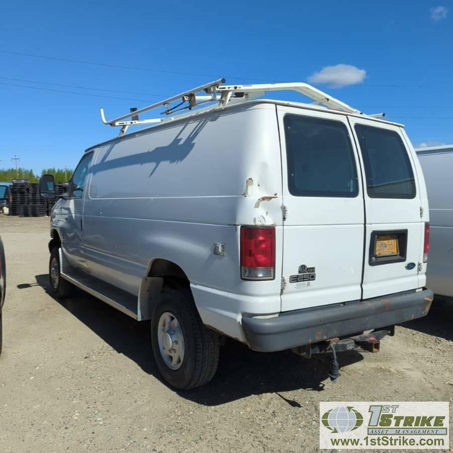 2005 FORD E-250, 5.4L GAS ENGINE, QUIGLEY 4X4, CARGO CONFIGURATION WITH TOOL CAGE, SHELVING
