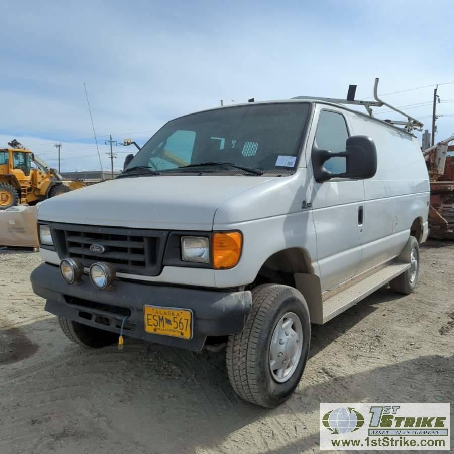 2005 FORD E-250, 5.4L GAS ENGINE, QUIGLEY 4X4, CARGO CONFIGURATION WITH TOOL CAGE, SHELVING