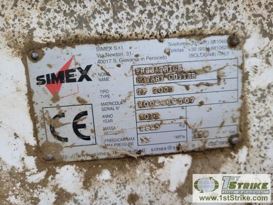 EXCAVATOR ATTACHMENT, 2011 SIMEX DOUBLE DRUM ROTARY CUTTER, MODEL TF2000, PIN ON, WITH STORAGE SKID,