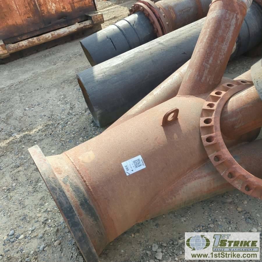 1 ASSORTMENT. PIPE FITTINGS, INCLUDING: 1EA MANIFOLD, APPROX 20IN TO 6IN OUTLETS, 8IN AND 6IN, 2EA 2