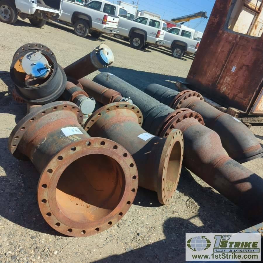 1 ASSORTMENT. PIPE FITTINGS, INCLUDING: 1EA MANIFOLD, APPROX 20IN TO 6IN OUTLETS, 8IN AND 6IN, 2EA 2