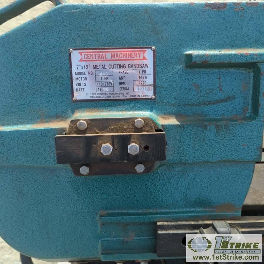 HORIZONTAL BAND SAW, CENTRAL MACHINERY MODEL 064, 7IN X 12IN, 1HP, 110/220V SINGLE PHASE, WATER COOL
