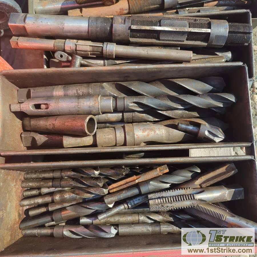 1 PALLET. MISC TOOLS, INCLUDING: MILLING MACHINE BITS, FUEL PUMP, HOLE SAW, CHAIN SAW