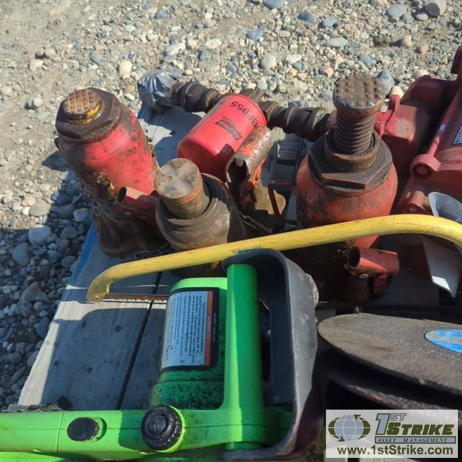 1 PALLET. MISC TOOLS, INCLUDING: MILLING MACHINE BITS, FUEL PUMP, HOLE SAW, CHAIN SAW