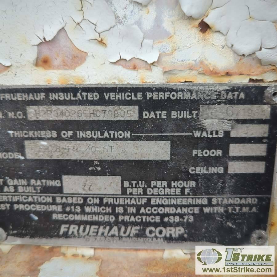 SEMI REEFER VAN TRAILER, 1984 FRUEHAUF MODEL FBZ8-F2-40-ST, TRANDEM AXLE, 68000LB GVWR, 40FT INSULAT