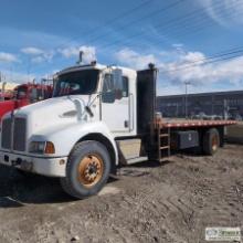 FLATBED TRUCK,  2007 KENWORTH, CAT DIESEL ENGINE, AUTOMATIC TRANSMISSION, SINGLE REAR AXLE, 8FT6IN X