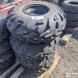 1 PALLET. 8EA MISC ATV TIRES ON RIMS, INCL: GOODYEAR, MAXXIS